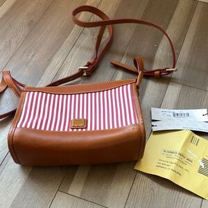 Dooney & Bourke Tan and Red and white Striped Crossbody Bag
